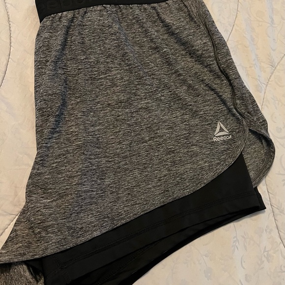 Reebok athletic layered shorts; grey & black.  Gently used condition. - Picture 2 of 8